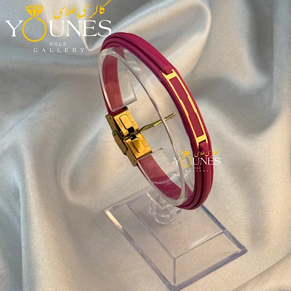 دستبند طلا زنانه چرمی دو خط L334